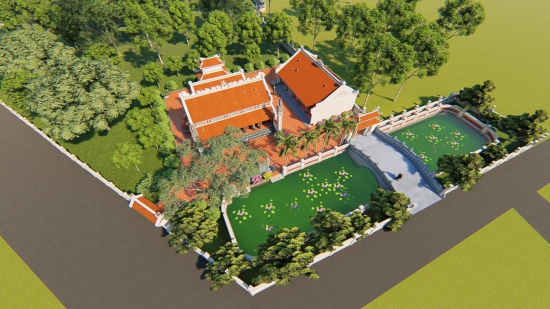 Mẫu thiết kế nhà gỗ 5 gian có hậu cung kết hợp 2 cột đồng trụ