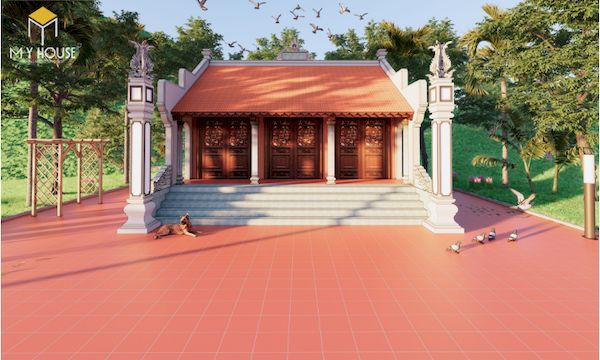 Nhà gỗ 3 gian 4 mái xây tường